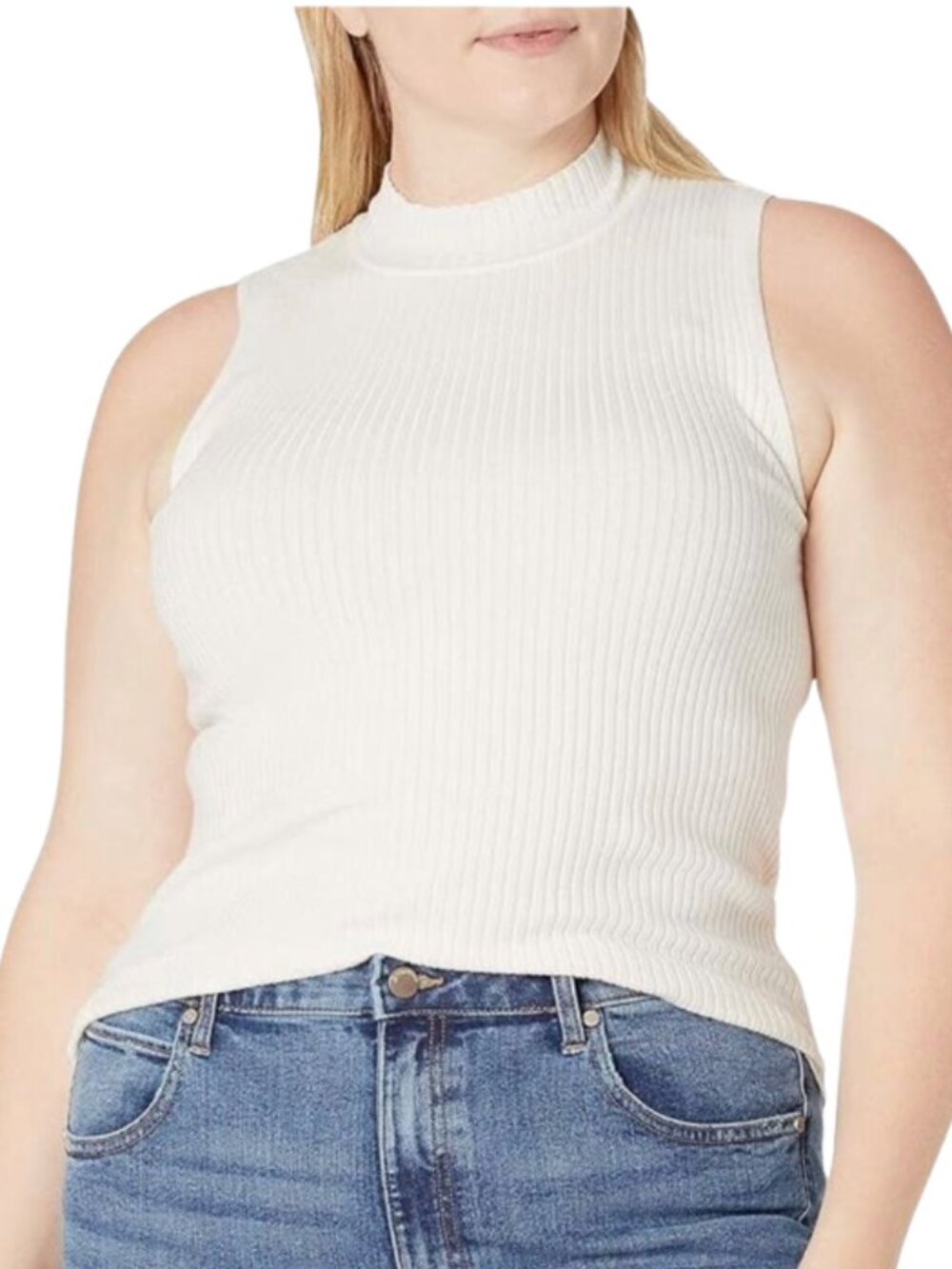The Drop Karolina Sleeveless Ribbed Mock-Neck Sweater
